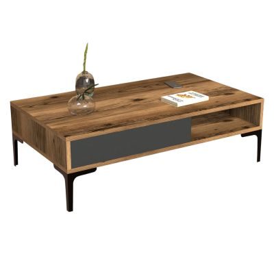 COFFEE TABLE HM9503.02 MELAMINE WALNUT-ANTHRACITE & METAL LEGS 105x60x32.6Hcm.