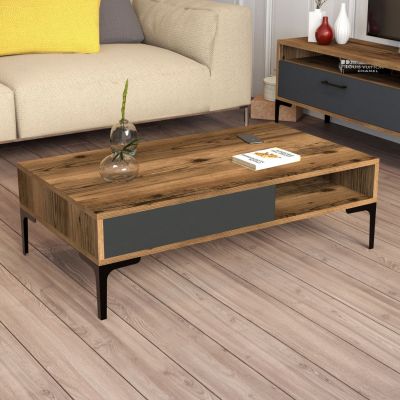 COFFEE TABLE HM9503.02 MELAMINE WALNUT-ANTHRACITE & METAL LEGS 105x60x32.6Hcm.