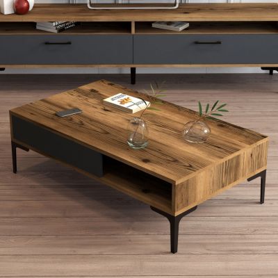 COFFEE TABLE HM9503.02 MELAMINE WALNUT-ANTHRACITE & METAL LEGS 105x60x32.6Hcm.