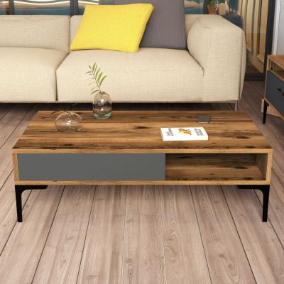 COFFEE TABLE HM9503.02 MELAMINE WALNUT-ANTHRACITE & METAL LEGS 105x60x32.6Hcm.