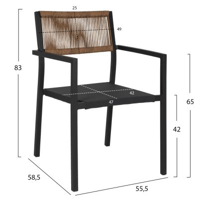 КРЕСЛО АЛУМИНИЕВО ПРОФЕСИОНАЛНО АНТРАЦИТ С ПЕ РАТАНОВ ГРЪБ 55,5x58,5x83Hcm.HM5893.01