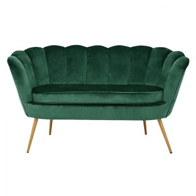 Sofa 2 seater Coquille HM8627.03 from cyppress green velvet with gold legs 130x77x83cm