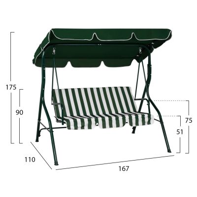 Люлка 3 места HM5542 Green White Stripes Napoli 167x110x175 cm