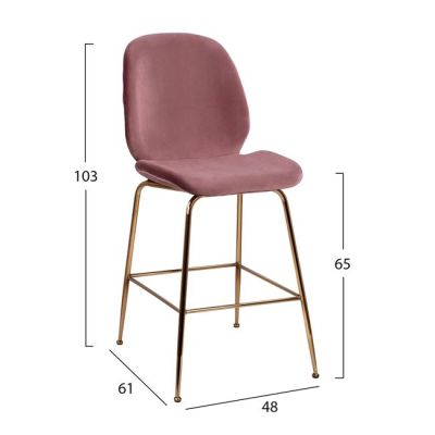 MEDIUM HEIGHT STOOL HM8524.02 VELVET DUSTY PINK & GOLD METAL FRAME 48x61x103 cm.