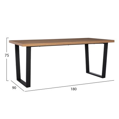 DINING TABLE ASTORIA HM9012 MDF TOP WITH OAK WOOD VENEER METAL LEGS RUSTIC STYLE 180X90X75H