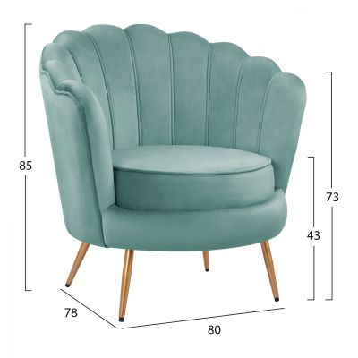 HM8493.07 armchair, pistachio green velvet, gold legs, 80x78x85