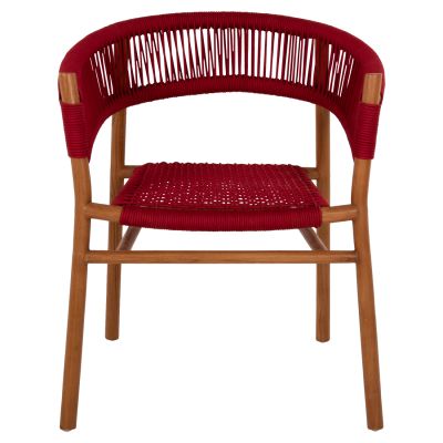 DINING ARMCHAIR IRVING HM9797 TEAK WOOD IN NATURAL COLOR AND BURGUNDY RED ROPE 60x55x75Hcm.