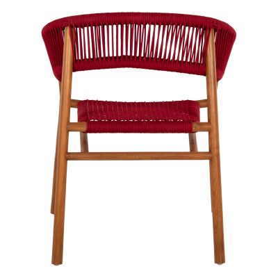 DINING ARMCHAIR IRVING HM9797 TEAK WOOD IN NATURAL COLOR AND BURGUNDY RED ROPE 60x55x75Hcm.