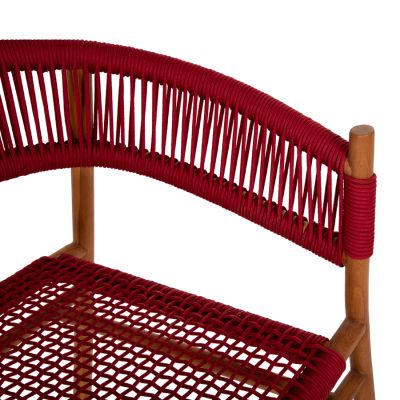 DINING ARMCHAIR IRVING HM9797 TEAK WOOD IN NATURAL COLOR AND BURGUNDY RED ROPE 60x55x75Hcm.