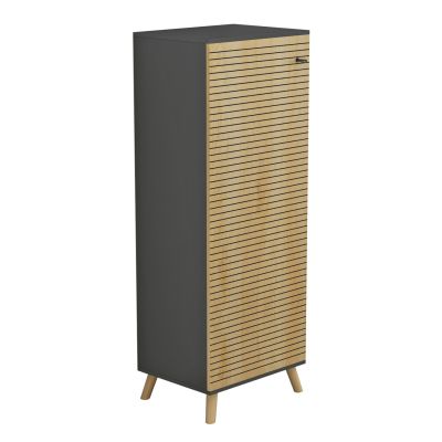 SHOE CABINET ALVARO HM8954.15 MELAMINE IN ANTHRACITE-NATURAL WOOD 50Χ38Χ135Hcm.