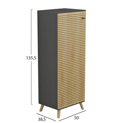 SHOE CABINET ALVARO HM8954.15 MELAMINE IN ANTHRACITE-NATURAL WOOD 50Χ38Χ135Hcm.