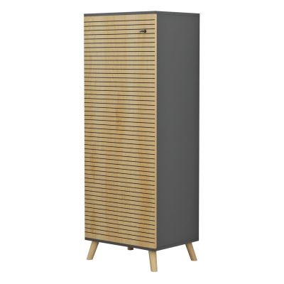 SHOE CABINET ALVARO HM8954.15 MELAMINE IN ANTHRACITE-NATURAL WOOD 50Χ38Χ135Hcm.