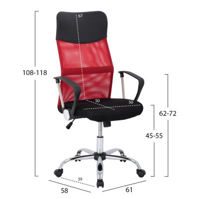 Office chair HM1000.07 Black Red Mesh chromed leg 61x58x118