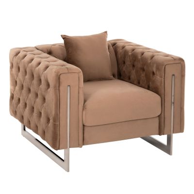 ARMCHAIR t.CHESTERFIELD MOBAR HM3261.03 VELVET BEIGE-METAL LEGS 99x86,5x77Hcm.