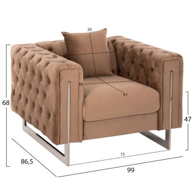 ARMCHAIR t.CHESTERFIELD MOBAR HM3261.03 VELVET BEIGE-METAL LEGS 99x86,5x77Hcm.