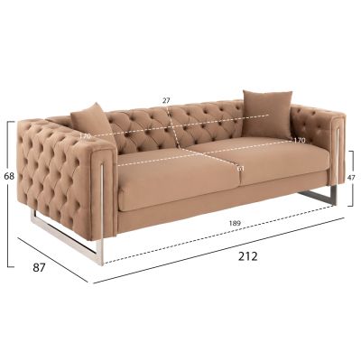 SOFA 3-SEATER t.CHESTERFIELD MOBAR HM3263.03 BEIGE VELVET-METAL LEGS 212x87x68H cm.