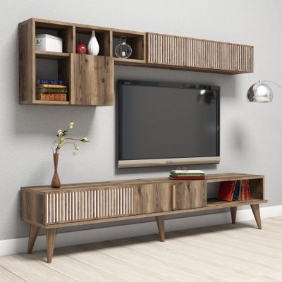 TV FURNITURE SET HM9438.02 MELAMINE IN WALNUT-WHITE 180x35x40Hcm.