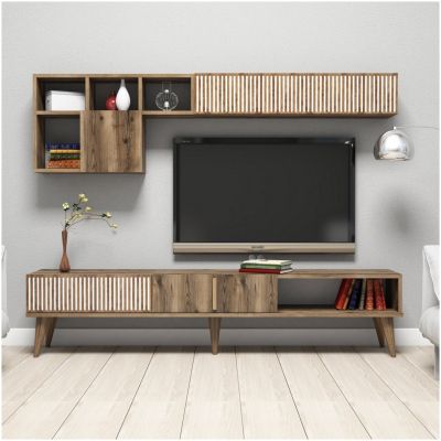 TV FURNITURE SET HM9438.02 MELAMINE IN WALNUT-WHITE 180x35x40Hcm.