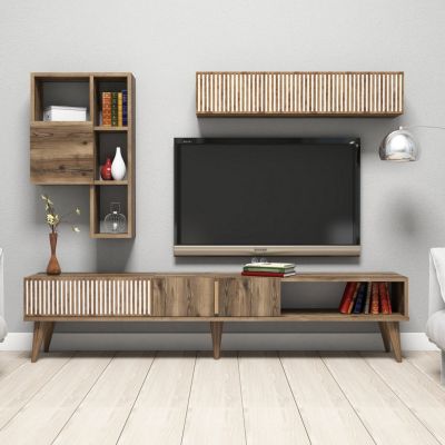 TV FURNITURE SET HM9438.02 MELAMINE IN WALNUT-WHITE 180x35x40Hcm.