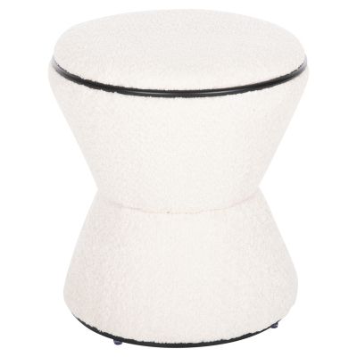 STOOL ROUND LINNER HM9604.06 BOUCLE FABRIC ECRU-BLACK DETAIL D38x44 cm.