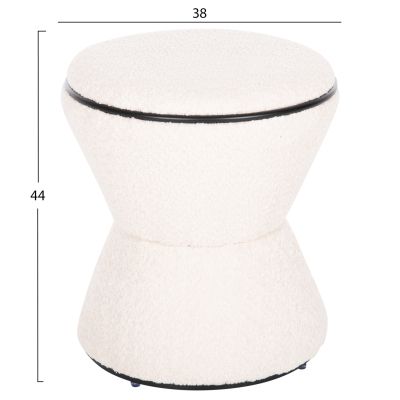 STOOL ROUND LINNER HM9604.06 BOUCLE FABRIC ECRU-BLACK DETAIL D38x44 cm.