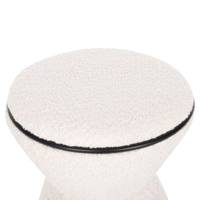 STOOL ROUND LINNER HM9604.06 BOUCLE FABRIC ECRU-BLACK DETAIL D38x44 cm.