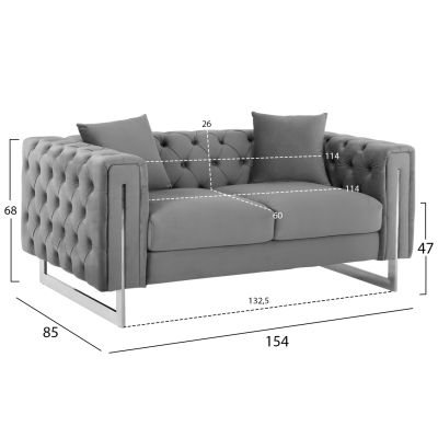 SOFA 2-SEATER t.CHESTERFIELD MOBAR HM3262.01 GREY VELVET-METAL LEGS 154x85x68Hcm.