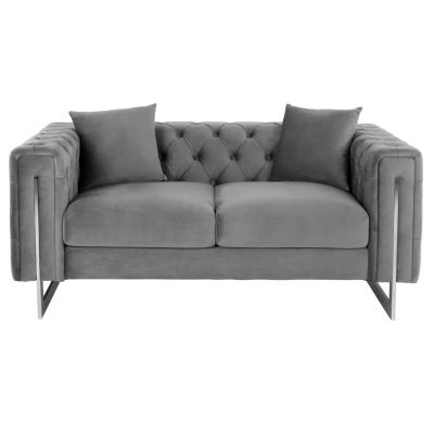 SOFA 2-SEATER t.CHESTERFIELD MOBAR HM3262.01 GREY VELVET-METAL LEGS 154x85x68Hcm.