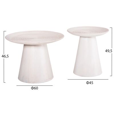 SET 2PCS COFFEE TABLES ROUND ROSS HM11946 SOLID MANGO WOOD IN WHITE Φ60 & Φ45cm.