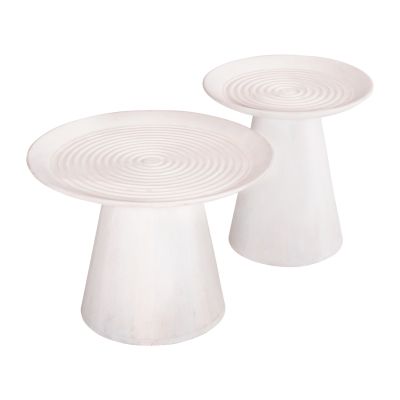 SET 2PCS COFFEE TABLES ROUND ROSS HM11946 SOLID MANGO WOOD IN WHITE Φ60 & Φ45cm.