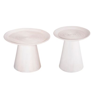 SET 2PCS COFFEE TABLES ROUND ROSS HM11946 SOLID MANGO WOOD IN WHITE Φ60 & Φ45cm.