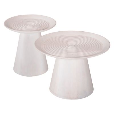 SET 2PCS COFFEE TABLES ROUND ROSS HM11946 SOLID MANGO WOOD IN WHITE Φ60 & Φ45cm.