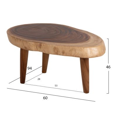 COFFEE TABLE DOMPU HM9631 SOLID SUAR WOOD 8cm THICK TABLETOP 60x94x46Hcm.