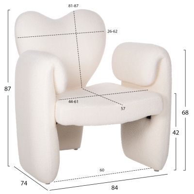 DINING ARMCHAIR HARTT HM9777.05 WHITE TEDDY FABRIC 84x74x87Hcm.