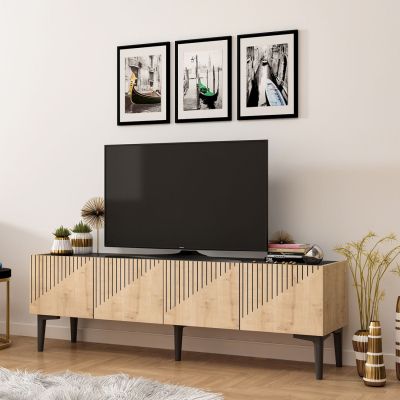 TV FURNITURE MELAMINE NATURAL COLOR AND BLACK MARBLE LOOK TOP 154x37x45Hcm.HM9435.01