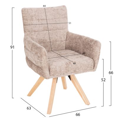 DINING ARMCHAIR GAZER HM9845.04 BEIGE FABRIC-RUBBERWOOD LEGS 66x63x91Hcm.