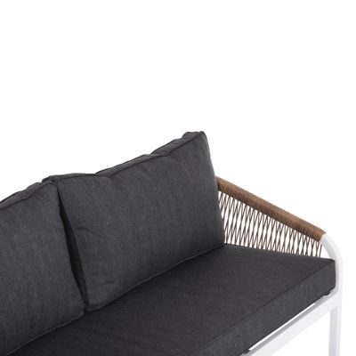 OUTDOOR SOFA 3-SEATER MAERLY HM6055.01 ALUMINUM IN WHITE-DARK BEIGE SYNTHETIC ROPE-ANTHRACITE CUSHIONS