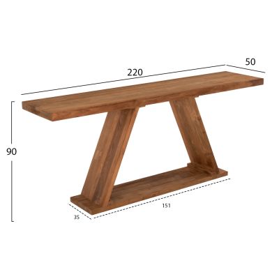 КОНЗОЛА HM9555 ОТ ТИКОВО ДЪРВО В ЕСТЕСТВЕН ЦВЯТ 220x50x90Hcm.