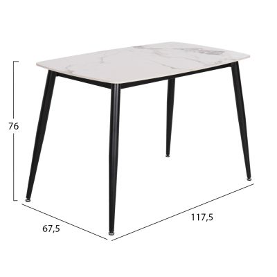 DINING TABLE RAVEN HM9854.01 CERAMIC TOP IN WHITE MARBLE-BLACK METAL LEGS 117,5x67,5x76Hcm.