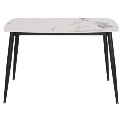 DINING TABLE RAVEN HM9854.01 CERAMIC TOP IN WHITE MARBLE-BLACK METAL LEGS 117,5x67,5x76Hcm.