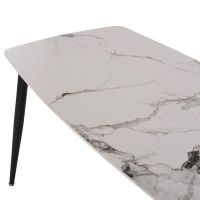 DINING TABLE RAVEN HM9854.01 CERAMIC TOP IN WHITE MARBLE-BLACK METAL LEGS 117,5x67,5x76Hcm.