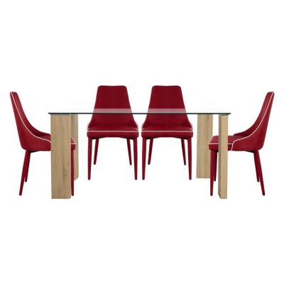 Set Dining Table 5 pieces Morgan 140x80 & Moli bordeaux color HM10079.04