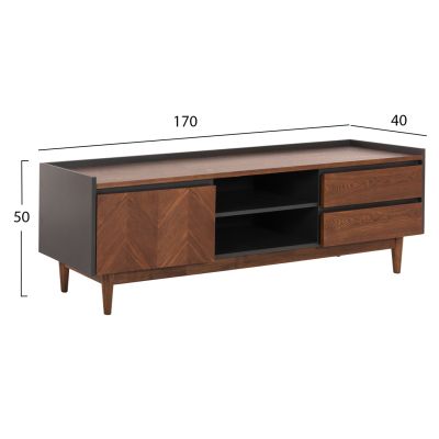 TV CABINET VEEN HM9741 MDF WITH WALNUT VENEER IN WALNUT AND DAREK GREY COLOR 170x40x50Hcm