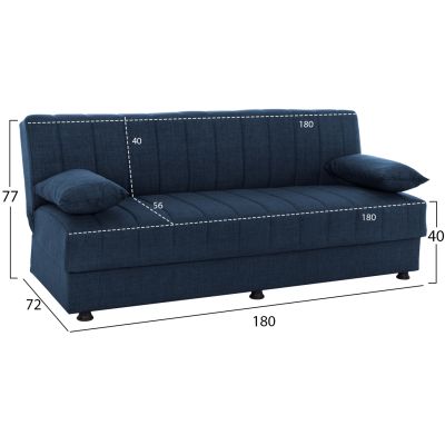 ANDRI HM3239.07, SOFA-BED, 3 SEATER, BLUE FABRIC