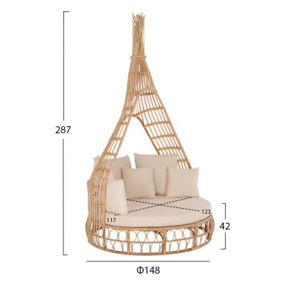 ВЪНШЕН КРЪГ ДИВАН MARJOM HM9765 ЕСТЕСТВЕН РАТАН-ЕКРЮ МАТЕРИЯ Φ148x287Hсм.