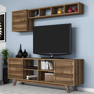 TV COMBO FURNITURE HM9516.01 MELAMINE IN WALNUT COLOR 160x35x56.2Hcm.