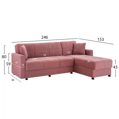 REVERSIBLE CORNER SOFA-BED WITH 2 STORAGE SPACES FB93135.02 DUSTY PINK 246x80-153x80cm.