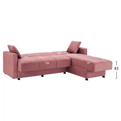 REVERSIBLE CORNER SOFA-BED WITH 2 STORAGE SPACES FB93135.02 DUSTY PINK 246x80-153x80cm.