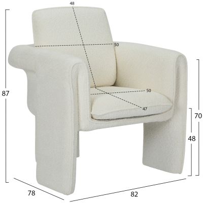 ARMCHAIR CRUSHER HM9681.04 WHITE BOUCLE FABRIC-METAL FRAME 82x78x87Hcm.