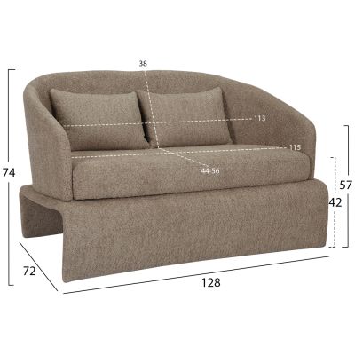 SOFA 2-SEATER BEVY2 HM9678.03 BEIGE BOUCLE FABRIC-METAL FRAME 128x72x74Hcm.